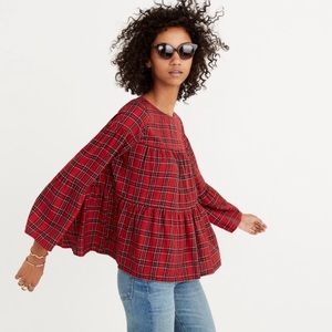 Madewell Plaid Tiered Button-Back Top